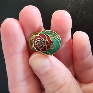Vintage Red and Green Rose Brooch Jewelry